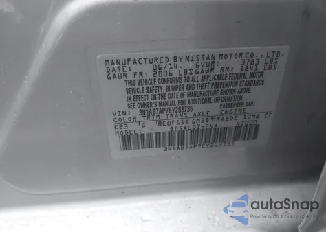 2014 Nissan Sentra Sv z USA, uszkodzony, nr VIN 3N1AB7AP7EY263735